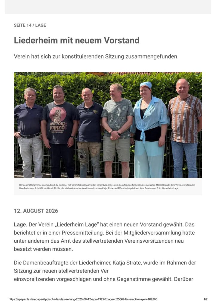 Presseartikel Liederheim mit neuem Vorstand